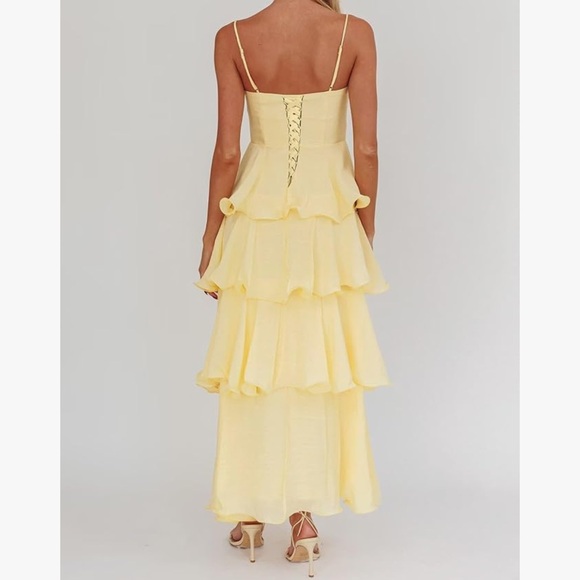 Elegant Teal Spaghetti Straps Tiered Dress - Picture 4 of 5